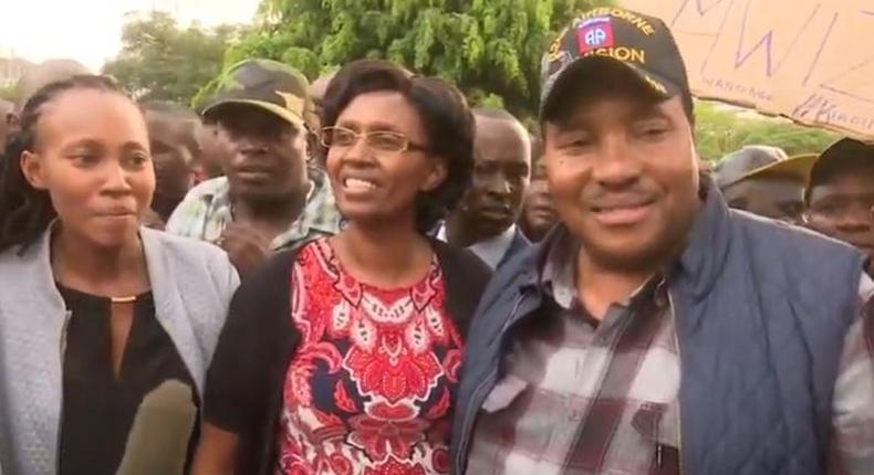 From right Kiambu Governor Ferdinand Waititu, his wife Susan Ndung'u and their daughter Dr Njeri Ndung'u after they were released from the EACC headquarters