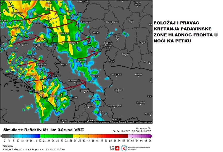 Padavine u noći ka petku