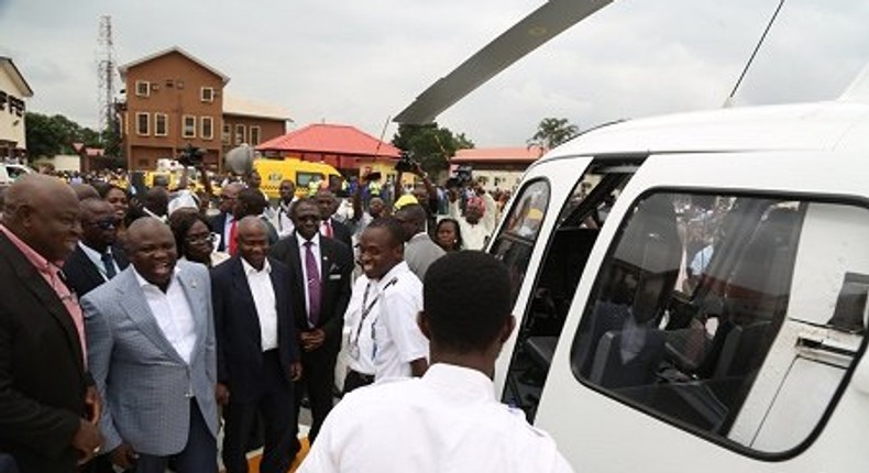 Lagos State Governor, Akinwunmi Ambode commissions first state-owned emergency helicopter service in Nigeria on August 11, 2016.