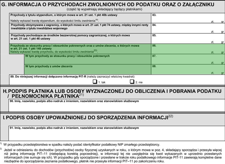 Tu należy podać przychody wypłacone po 1 sierpnia pracownikowi do 26. roku życia, od których pracodawca nie pobierał zaliczek