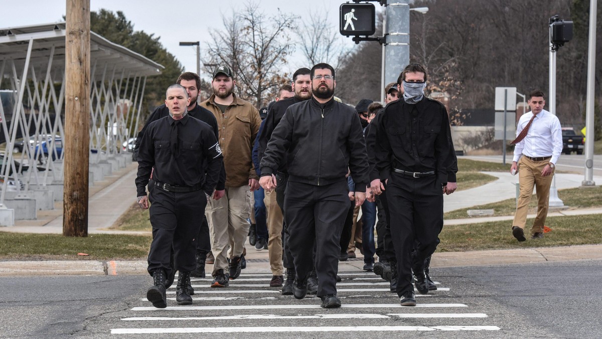 Members of the alt-right including Matthew Heimback from the Traditionalist Workers Party arrive ont