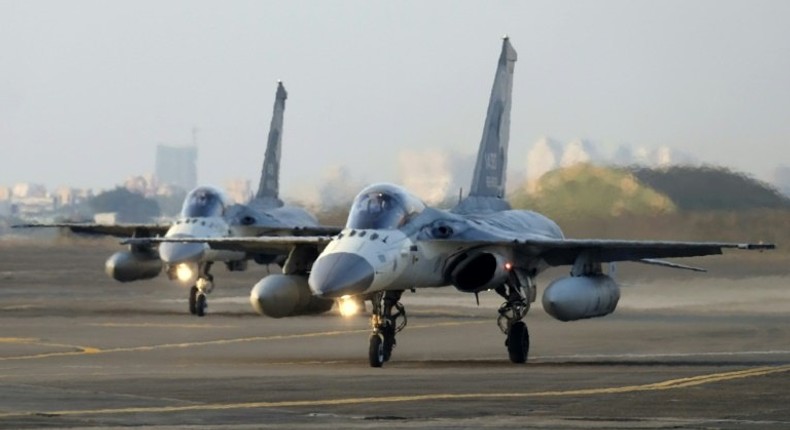 Taiwanese fighter jets take part in an annual drill in Tainan