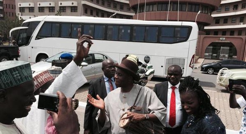 Former Rivers State Governor, Rotimi Amaechi drums at the Eagle Square in Abuja