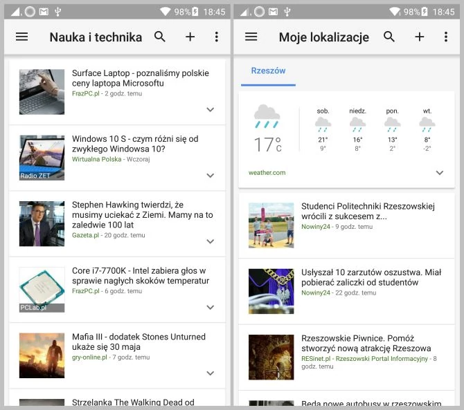 Wiadomości i Pogoda to agregator newsów, który świetnie dobiera treści na podstawie aktywności użytkownika