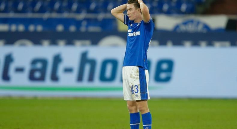 Matthew Hoppe reacts after Schalke conceded a last-gasp goal in Wednesday's 2-1 home defeat by Cologne