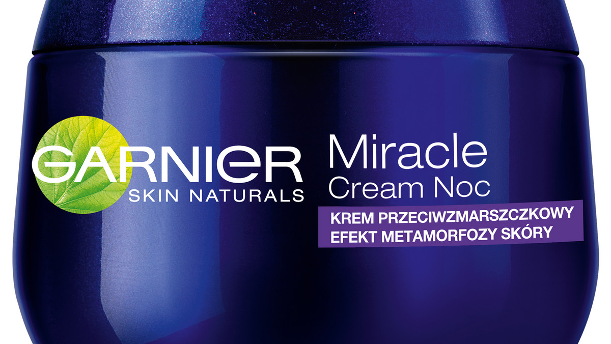 Garnier Miracle Cream Noc - krem przeciwzmarszczkowy dla doznania odmłodzenia zaraz po przebudzeniu oraz długotrwałej redukcji symptomów starzenia noc po nocy - odbudowująca siła maski zamknięta w lekkiej konsystencji kremu. Innowacyjna technologia SLEEPING CREAM, której użycie w formule Miracle Cream Noc daje widoczne oznaki: wrażenie metamorfozy skóry błyskawicznie i na długo! Twarz jest zauważalnie wypoczęta już po przebudzeniu, a skóra każdej następnej nocy zyskuje świeży wygląd!