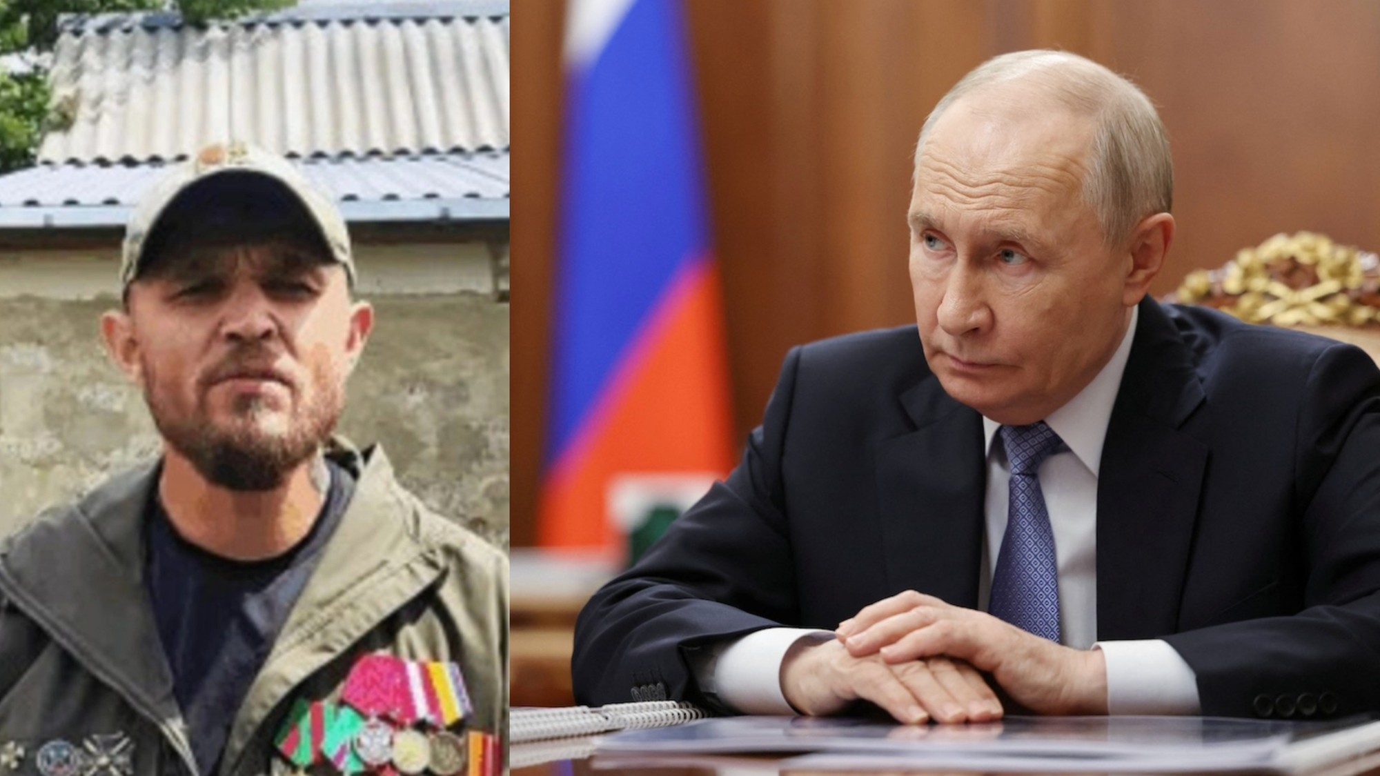 Ruský veterán Alexandr Lunin. Ruský prezident Vladimir Putin.