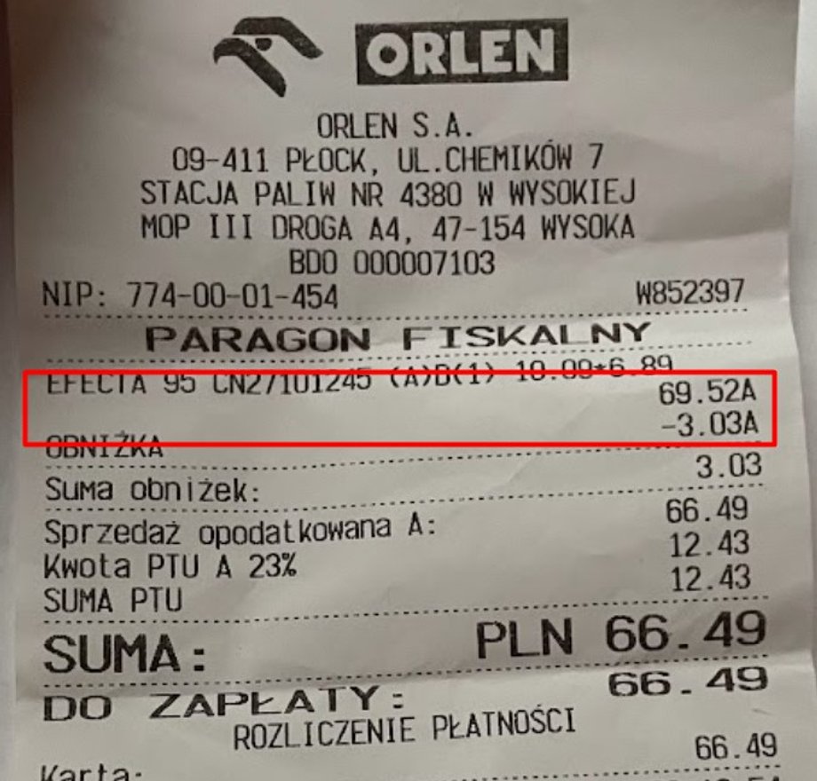 Wykorzystanie rabatu na Orlenie, ale z innego konta i na innej stacji