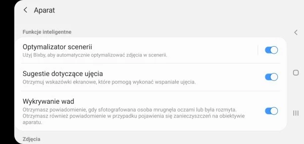 Trzy oparte na sztucznej inteligencji techniki, które mogą okazać się zbawienne dla amatora w czasie fotografowania Galaxy S10 – optymalizator scenerii, sugestie dotyczące ujęcia oraz wykrywanie wad