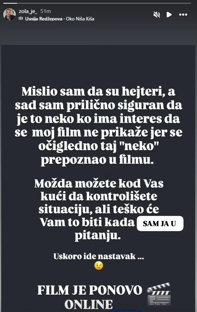 Onemogućen je da zaradi od filma o porodici Kulić, a Zola se nakon dva dana ćutnje oglasio: "Možda možete kod vas u kući da kontrolišete situaciju!"