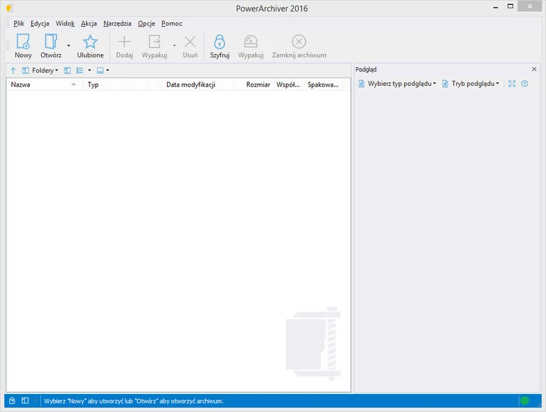 Główne okno programu do kompresji i dekompresji danych - PowerArchiver 2016 Standard