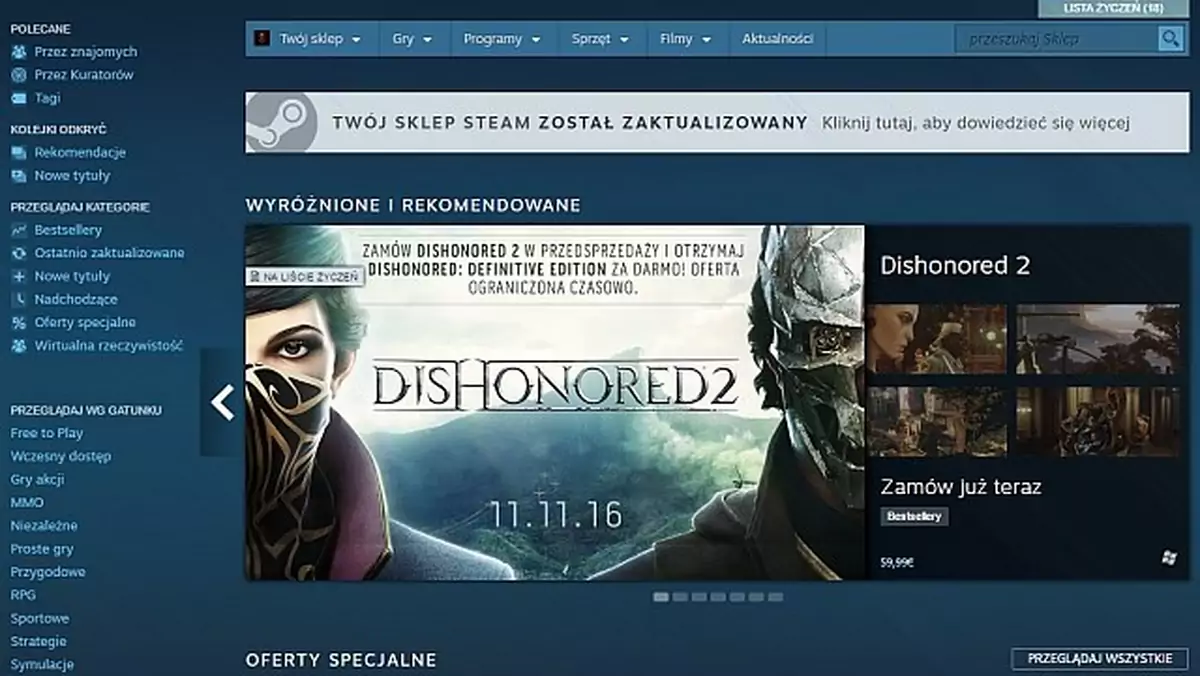Steam - spore zmiany na głównej stronie sklepu