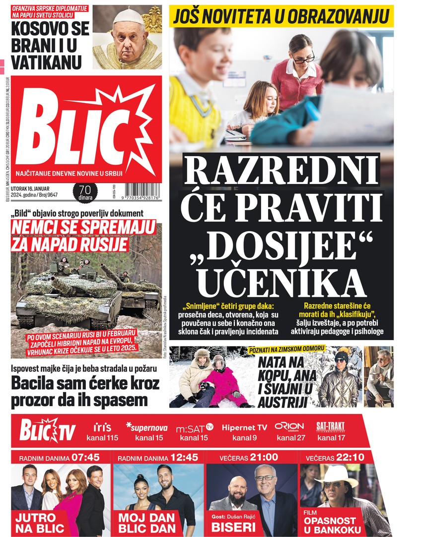 Naslovna strana za 16.1. - Blic
