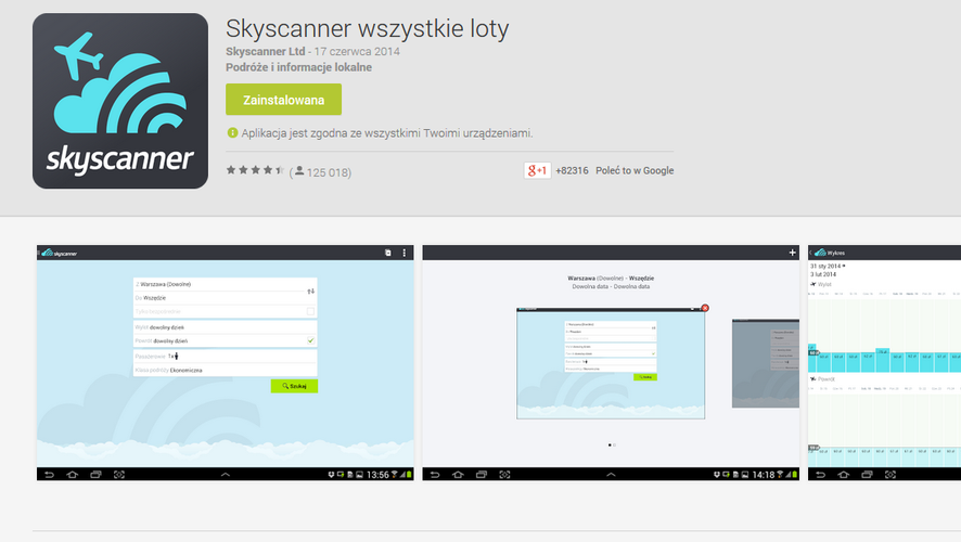 <b>Skyscanner</b>
<br><br>
Kolejna aplikacja, w której króluje prostota i minimalizm. Skyscanner to doskonała wyszukiwarka lotów (gigantyczna baza ofert), która na szczęście nie próbuje być niczym innym. W ciągu dosłownie kilku minut możemy przejść cały etap rezerwacji lotu - od określenia kierunku aż do zakupu biletu. Przejrzyste wykresy umożliwią nam natomiast znalezienie najtańszej i najlepiej spełniającej nasze potrzeby oferty.