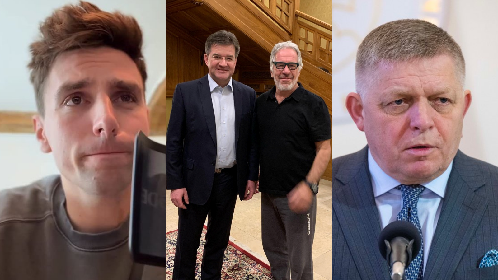 Český moderátor Vašek Matějovský, bývalý minister zahraničných vecí Miroslav Lajčák, americký sexuálny delikvent Jeffrey Epstein a predseda vlády SR Robert Fico.