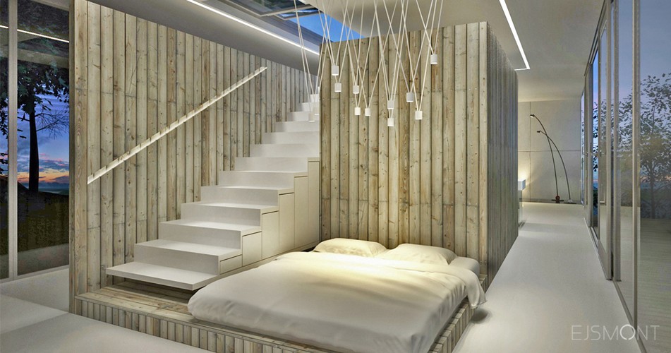 Dom minimalistyczny z przeszkleniami, nad jeziorem - projekt Ejsmont