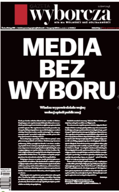 Okładka środowego wydania "Gazety Wyborczej"