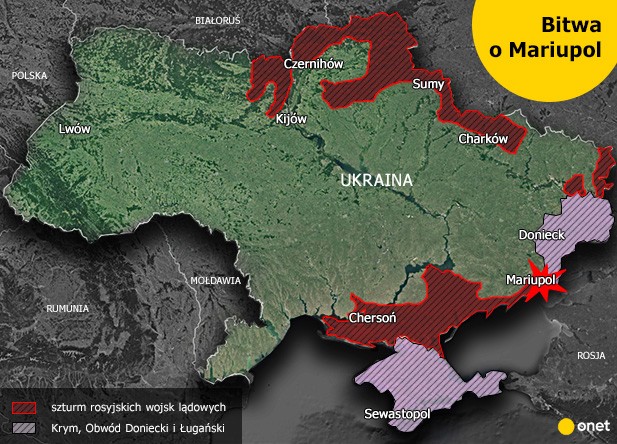 Postępy Rosji na południu Ukrainy w pierwszych dniach inwazji.