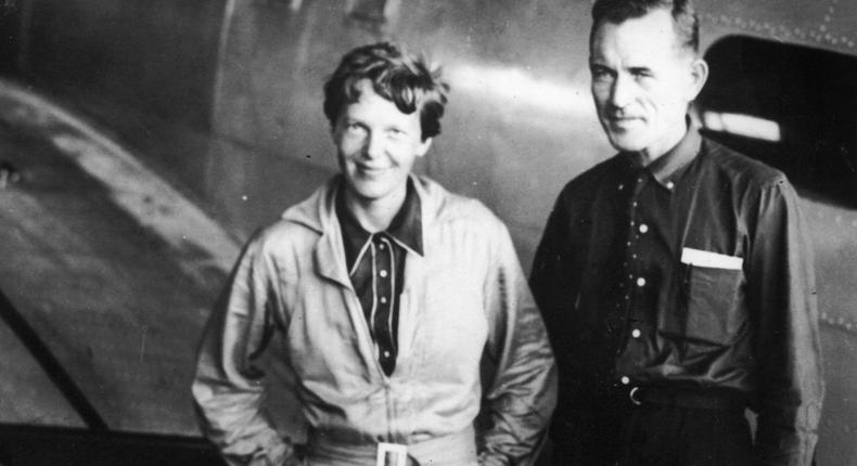 Amelia Earhart (L) with her navigator, Captain Fred Noonan, in 1937.Topical Press Agency/Getty Images