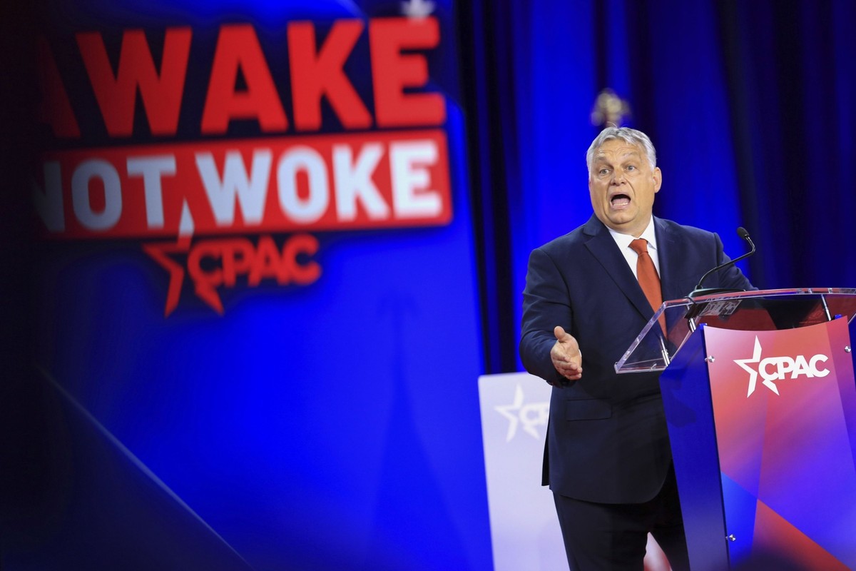 Viktor Orban, premier Węgier, przemawia na Konserwatywnej Konferencji Działań Politycznych (CPAC) w Dallas, USA, 4 sierpnia. Fotograf: Dylan Hollingsworth/Bloomberg