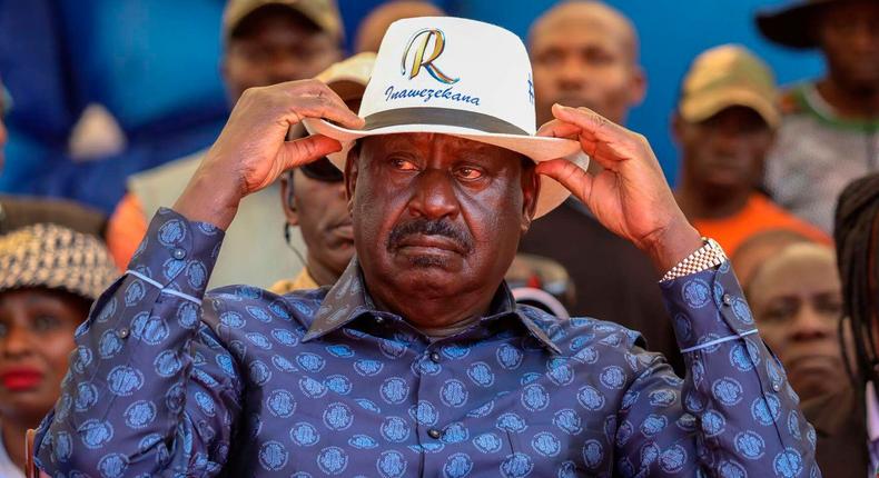 Azimio la Umoja leader Raila Odinga at the Kamukunji grounds in Nairobi-