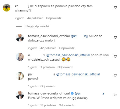 Tomasz Oświeciński na Instagramie