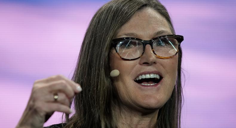 Cathie Wood speaks on a panel at Miami's Bitcoin 2022 conference.Rebecca Blackwell/AP Photo