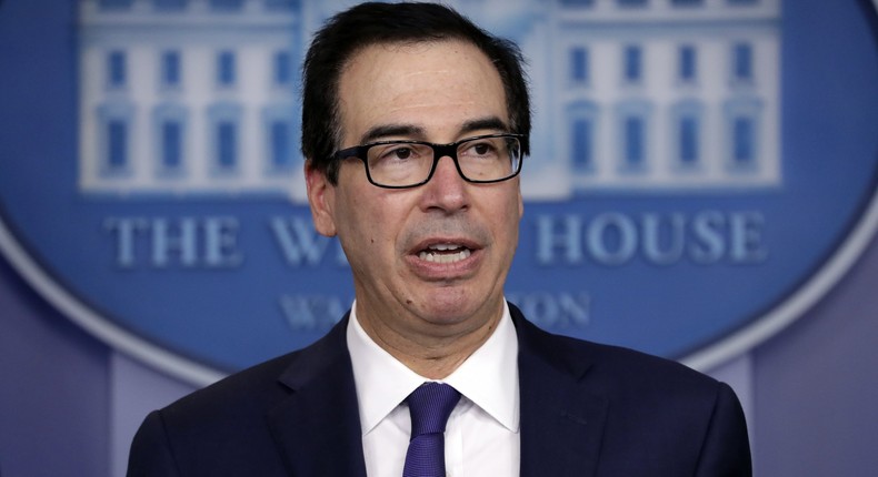 Treasury Secretary Steve Mnuchin speaks during a briefing on terrorism financing at the White House, Tuesday, Sept. 10, 2019, in Washington. (AP Photo/Evan Vucci)