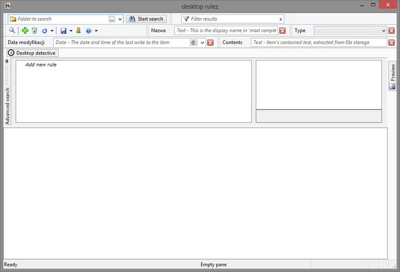 Główne okno programu do wyszukiwania plików - DeskRule