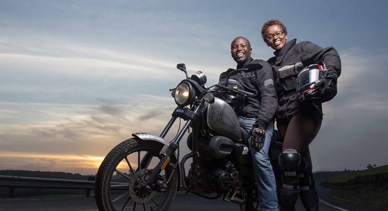 Biker couple, Wamuyu and Dos Kariuki, of Throttle Adventures on their world tour