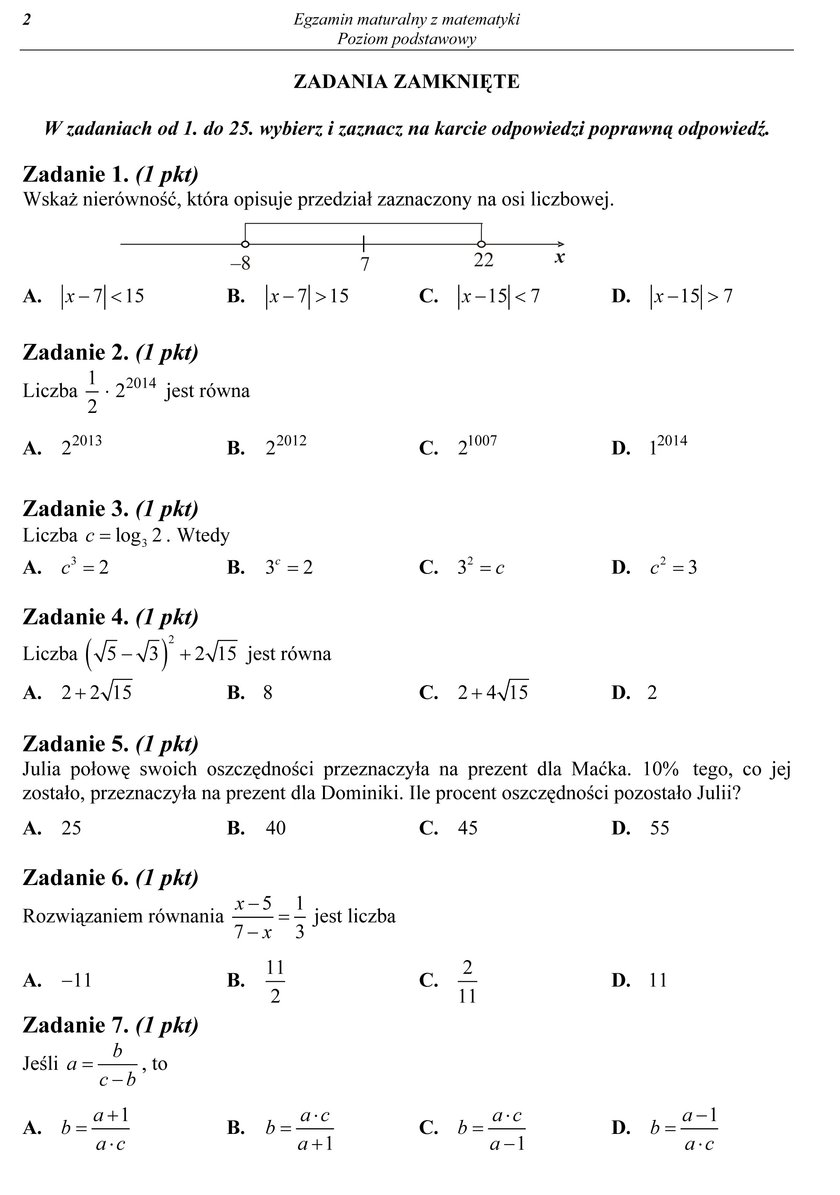 Egzamin poprawkowy z matematyki