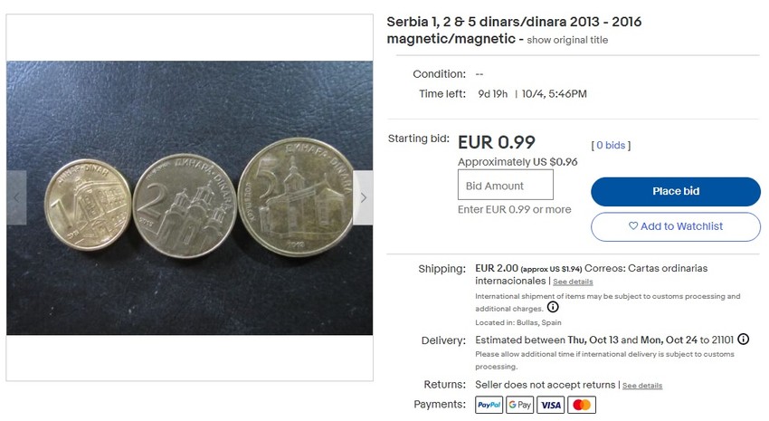 Prodaja dinara preko eBay-a