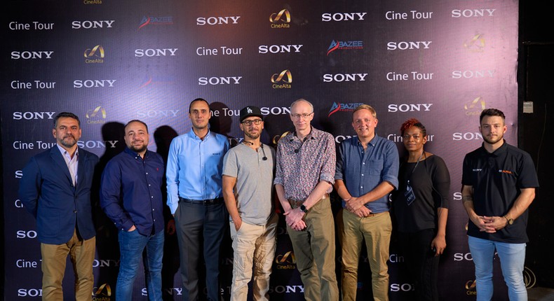 L-R: Vahid Macvandi, Deputy General Manager - Head of DI Pro Sales, Sony MEA; Moe Jafar, Head of Marketing & Sales, Kontakt Pro Nigeria; Omar Abuaisha, Senior Product Marketing Manager, Sony MEA; Gerry Blaksley, Cinematographer, Digital Imaging Technician & Trainer; Alister Chapman, Cinematographer, Digital Imaging Technician & Trainer; Jorrie van der Walt, Cinematographer; Bukola Oloyede, Demand Creation and Partner Relationship Specialist; Hermanus Mostert, Demand Creation for West & South Africa, Sony MEA