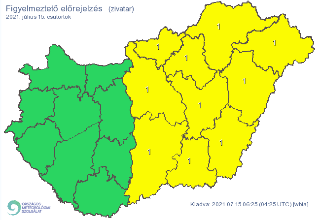 A Duna-Tisza közén és az északkeleti harmadban elsőfokú figyelmeztetést/Fotó: met.hu