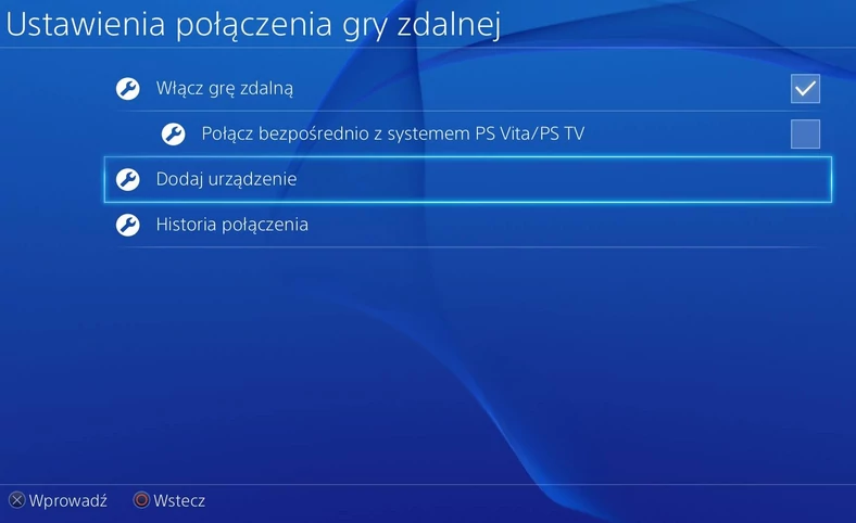 W menu PS4 wybieramy opcję dodaj urządzenie