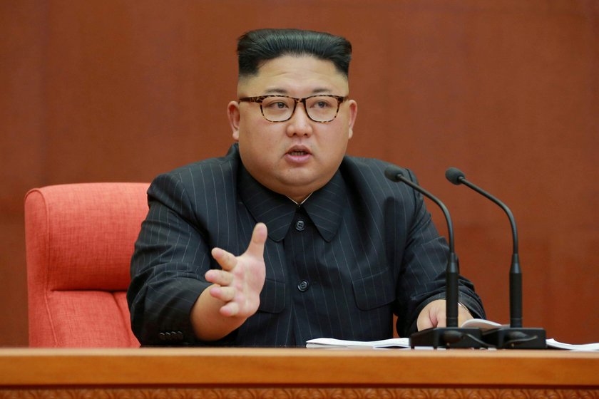 FILE PHOTO: KCNA picture of North Korean leader Kim Jong Un speaking during the Second Plenum of the