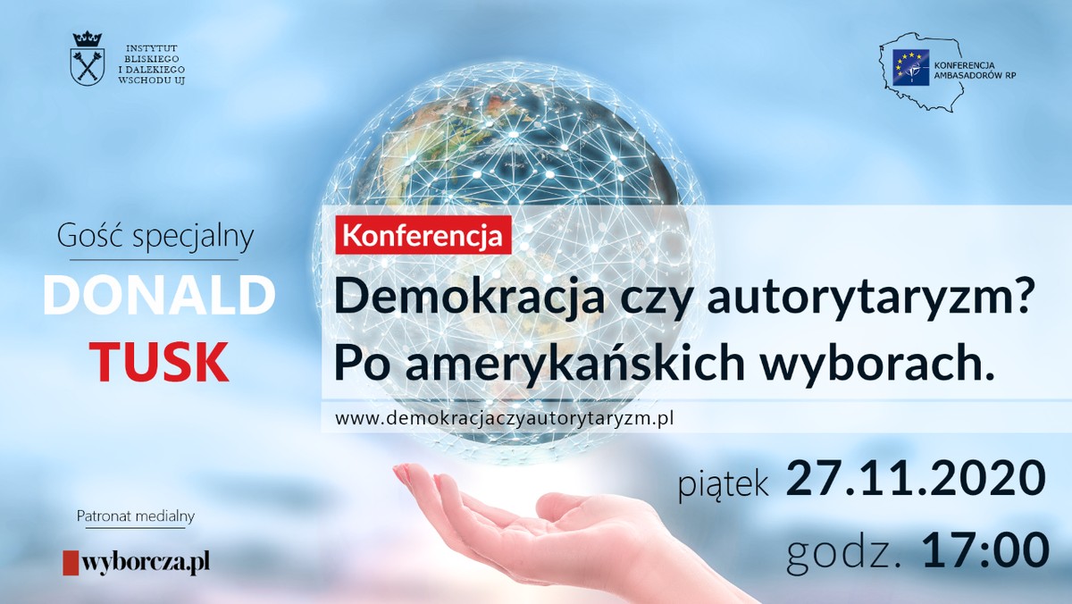 Instytut Bliskiego i Dalekiego Wschodu Uniwersytetu Jagiellońskiego organizuje specjalną konferencję, która będzie dotyczyć amerykańskich wyborów. Zaproszeni goście, wśród których będzie m.in. były premier Donald Tusk, będą zastanawiać się nad pytaniem "Demokracja czy autorytaryzm". Relację na żywo będzie można obejrzeć na Onecie.