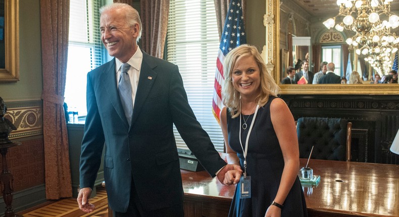 President Joe Biden on Monday appeared on the 10th anniversary episode of Late Night with Seth Meyers alongside actor Amy Poehler. Biden had previously appeared in the first episode of Seth Meyers' show, as well as an episode of Parks and Recreation in which Poehler starred.David Giesbrecht/NBCU Photo Bank/NBCUniversal via Getty Images via Getty Images