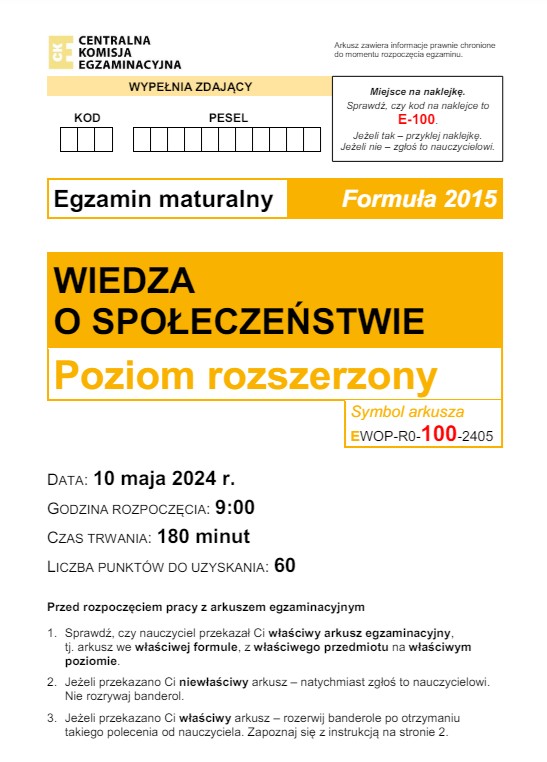 Matura 2024. Wiedza o społeczeństwie. [ARKUSZE CKE]