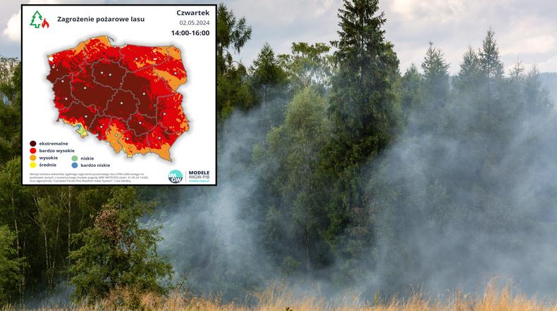 Gwałtowny wzrost zagrożenia pożarowego w lasach. Jest coraz gorzej (mapa: IMGW)