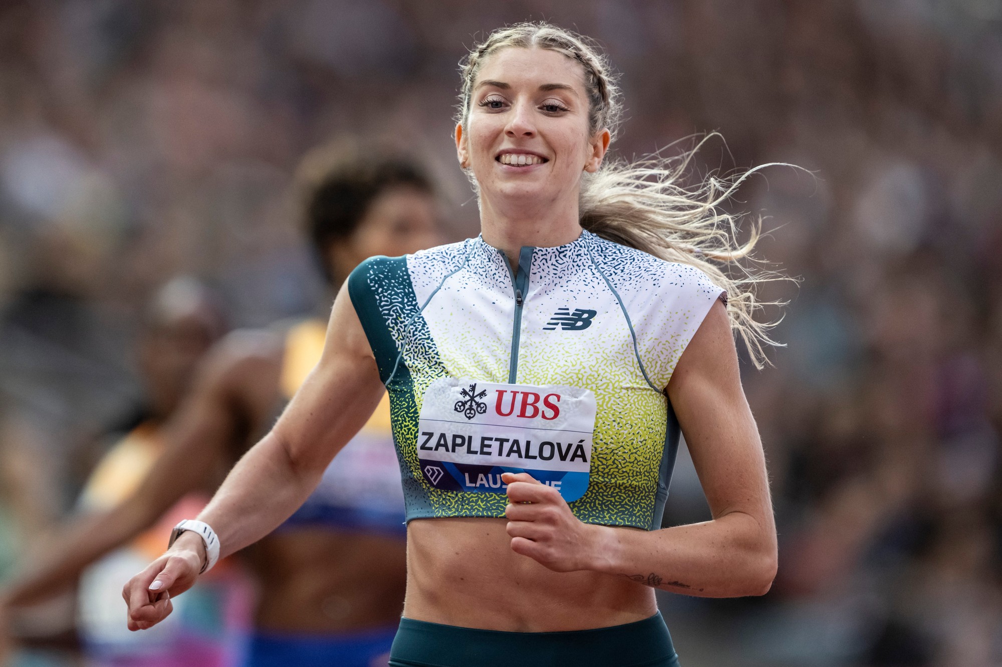 Slovenská atlétka Emma Zapletalová v behu na 400 m cez prekážky na atletickom mítingu Diamantovej ligy v Lausanne 21. augusta 2026.