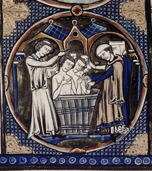 Chrzest całej Polski? Co najwyżej paru osób! Dziś możemy stwierdzić, że w 966 roku ochrzcił się Mieszko I i (być może) jego najbliższe otoczenie. Na ilustracji fragment miniatury z manuskryptu „Bible moralisee”.