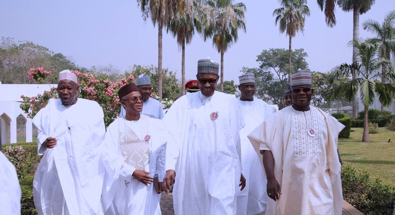 L-R: Kano State Governor, Abdullahi Ganduje; Kaduna State Governor, Nasir El-Rufai; President Muhammadu Buhari and Kogi State Governor, Yahaya Bello 