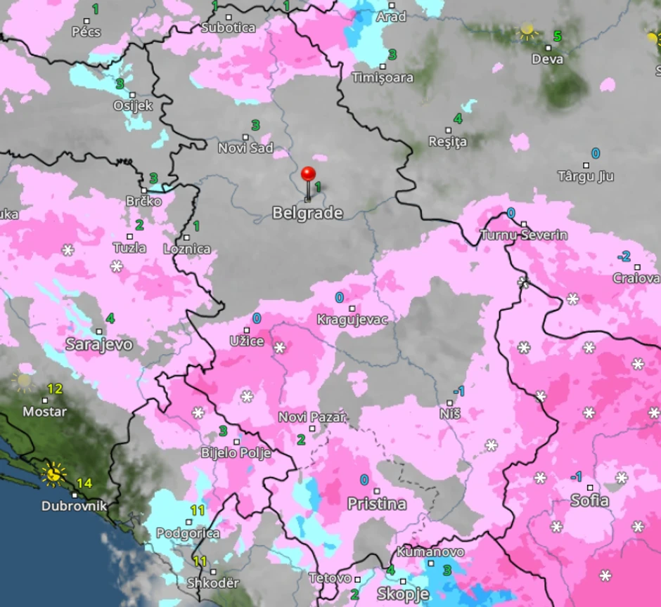 Kretanje padavina u Srbiji sutra u 15 časova