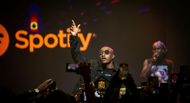 Ruger performing at Spotify's Afrobeats celebration in Lagos Nigeria