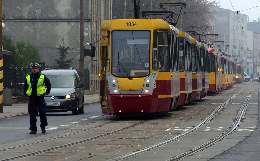 Korek tramwajowy na ul. Przybyszewskiego w Łodzi