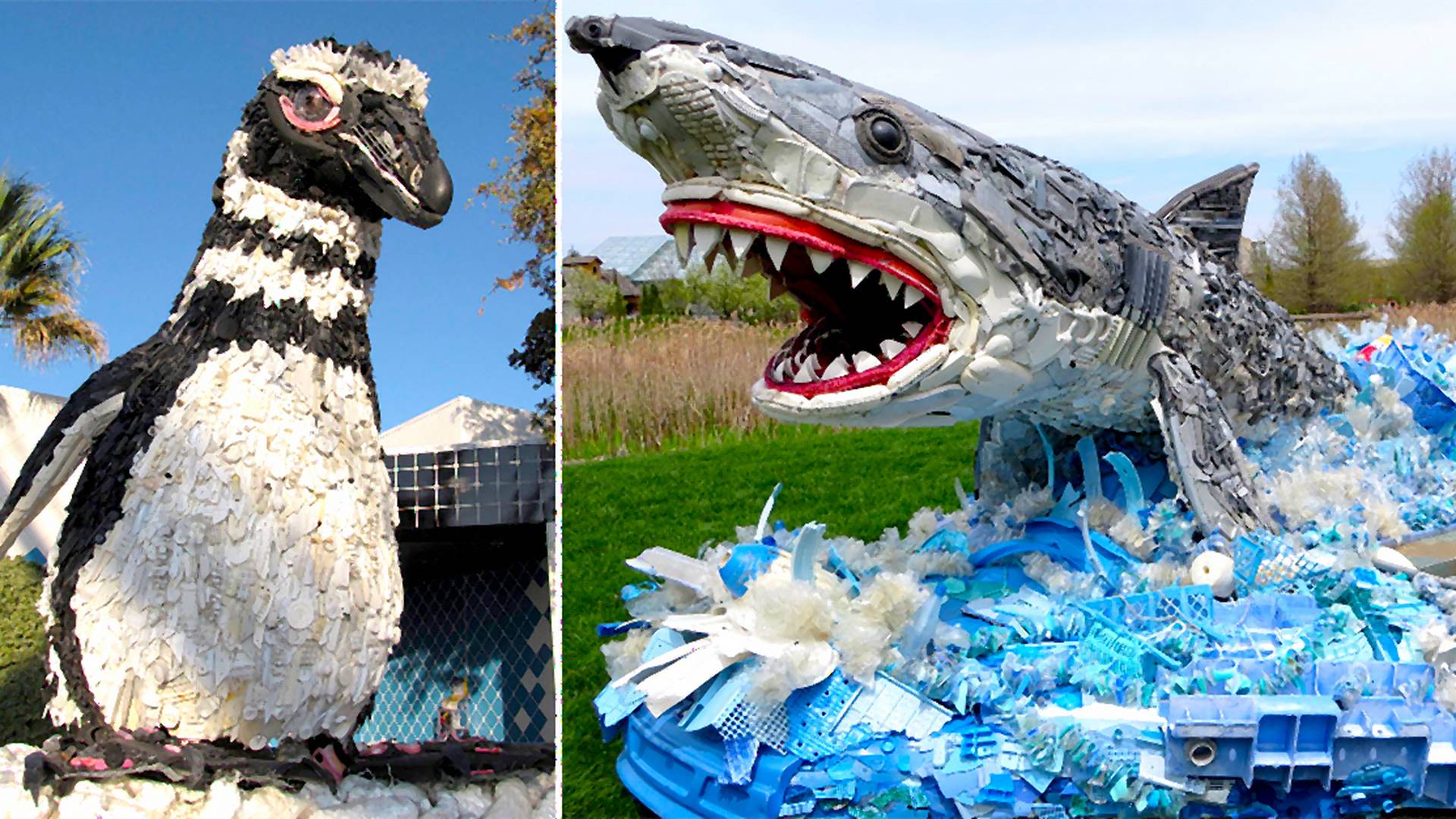 Umelkyňa vytvára obrovské sochy z odpadu, aby upozornila na znečisťovanie oceánov