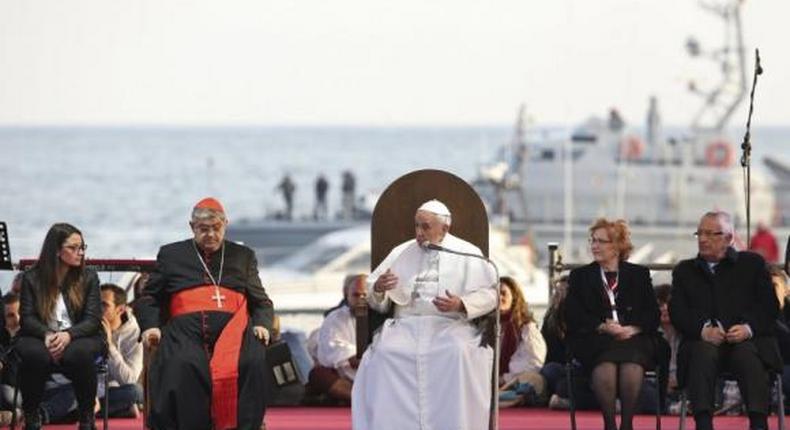 Pope Francis attends a meeting with youths at the seafront during his pastoral visit in Naples March 21, 2015.