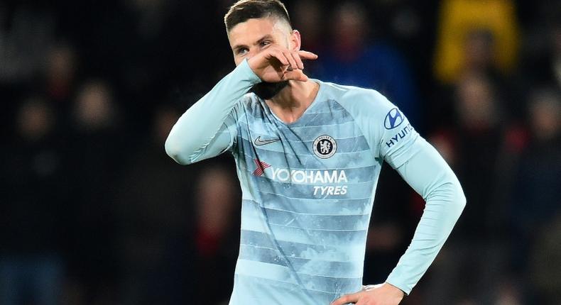 Chelsea's Olivier Giroud reacts during their dismal thrashing at Bournemouth