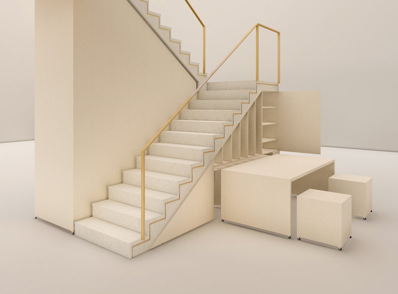 specjalnie zaprojektowane schody kryją przestrzeń do przechowywania oraz nauki © Julia Przyłucka